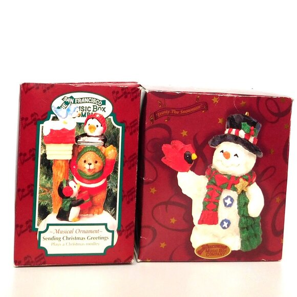 San Francisco Music Box Company Lot Musical Hanging Ornaments Snowman Bear - Picture 2 of 10